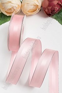 Лента репсовая с люрексом и атласной вставкой 2,5 см*20 ярд (SF-5851) розовый №04