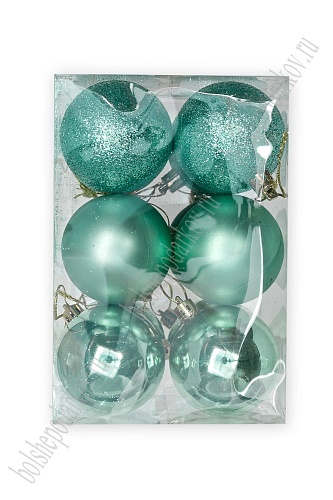 Набор новогодних шаров 6 см (12 шт) SF-7334, аквамариновый №7