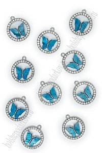 Подвеска металл &quot;Бабочка №5&quot; (10 шт) SF-7343, синий/серебро