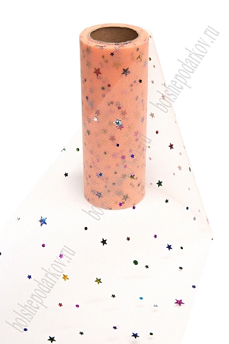 Фатин с пайетками &amp;quot;Звездочки&amp;quot; 15 см*10 ярд (SF-2945) персиковый №44
