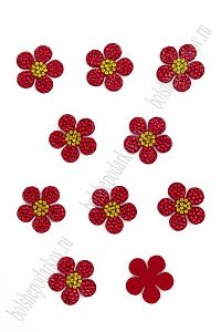 Патчи из фетра со стразами &quot;Цветочек&quot; 2,6 см (12 шт) SF-7699, красный