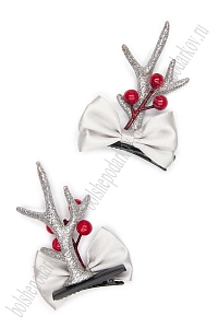 Новогодние заколки &quot;Рожки&quot; (1 пара) SF-7562, серебро №13