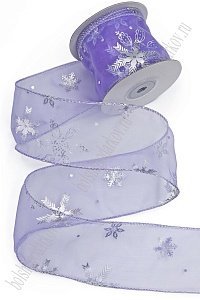Лента органза с декоративным швом &quot;Снежинки&quot; 6 см*10 ярд (SF-7333) фиолетовый №1045