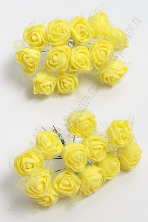 Головки цветков &quot;Розочка&quot; на веточке с сеточкой, 144 шт (SF-043), желтый №9
