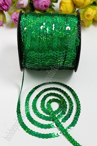 Пайетки 6 мм на нитке (голографические) SF-3068, зеленый №А95