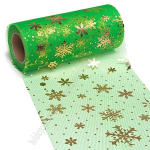 Фатин &quot;Снежинки&quot; 15 см*15 ярд (SF-3776) зеленый/золото