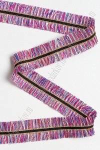 Тесьма отделочная 3 см*5 ярд "Бахрома с люрексом" (SF-2461) фукси/голубой