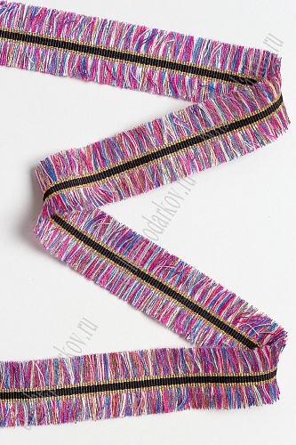 Тесьма отделочная 3 см*5 ярд &amp;quot;Бахрома с люрексом&amp;quot; (SF-2461) фукси/голубой