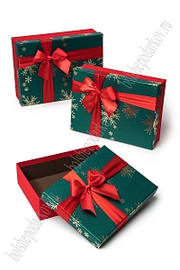Коробки новогодние прямоугольные 3 в 1, 29*21*9,5 см, (SF-7820), красный/зеленый №11