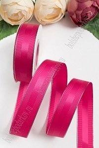 Лента репсовая с люрексом и атласной вставкой 2,5 см*20 ярд (SF-5851) фукси №28