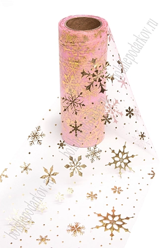 Фатин &amp;quot;Снежинки&amp;quot; 15 см*15 ярд (SF-3776) розовый/золото