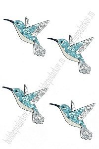 Лазерная вырубка из кожзама "Колибри №2" (10 шт) голубой, несклеенная