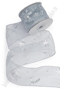 Лента органза с декоративным швом &quot;Снежинки&quot; 6 см*10 ярд (SF-7333) серый №1001