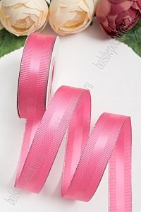 Лента репсовая с люрексом и атласной вставкой 2,5 см*20 ярд (SF-5851) розовый №05