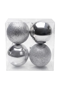 Набор новогодних шаров 10 см (4 шт) SF-8010, серебро