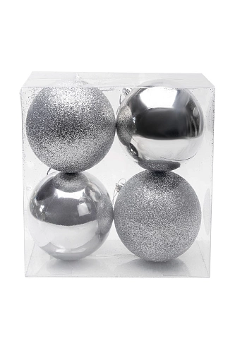 Набор новогодних шаров 10 см (4 шт) SF-8010, серебро
