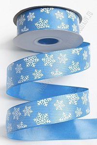 Лента репсовая 2,5 см*20 ярд с рисунком &quot;Снежинки&quot; SF-6133, голубой №239