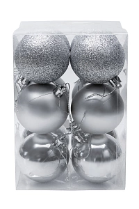 Набор новогодних шаров 6 см (12 шт) SF-7334, серебро №3
