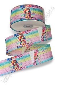 Лента репсовая 4 см*25 ярд с рисунком &quot;Единорог&quot; SF-7480