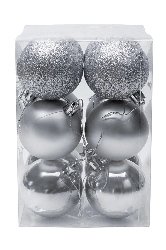 Набор новогодних шаров 6 см (12 шт) SF-7334, серебро №3