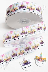 Лента репсовая 2,5 см*25 ярд с рисунком "Единорог" SF-6032