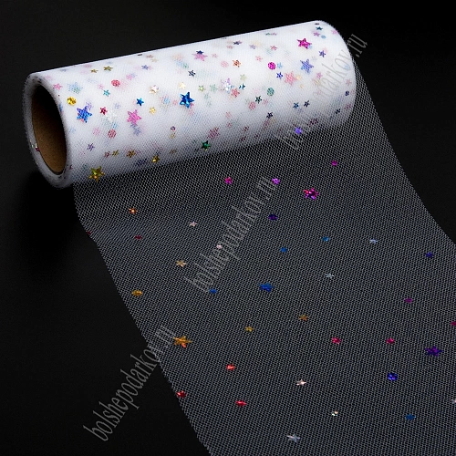 Фатин с пайетками &amp;quot;Звездочки&amp;quot; 15 см*10 ярд (SF-2945) белый №2