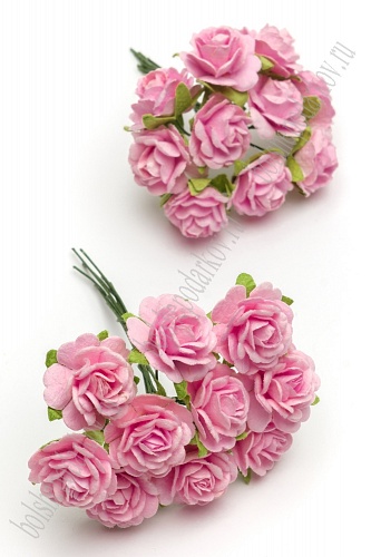 Тайские бумажные цветочки 2 см на веточке &amp;quot;Розочка&amp;quot; (20 шт) R4/3, ярко-розовый