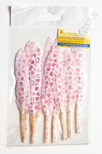 Перья декоративные 15*2,2 см (10 шт) &amp;quot;Сердечки&amp;quot; красные