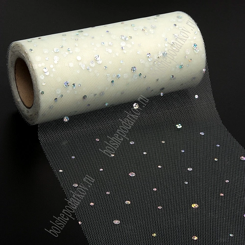 Фатин с пайетками &amp;quot;Горох&amp;quot; 15 см*25 ярд (SF-2939) айвори №33