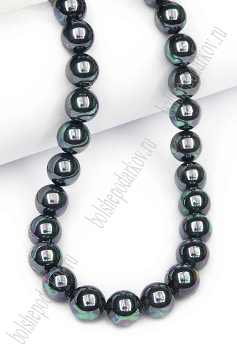 Бусины круглые на нитке 10 мм (SF-8070) жемчуг черный радужный