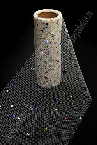 Фатин с пайетками &amp;quot;Звездочки&amp;quot; 15 см*10 ярд (SF-2945) бежевый №7