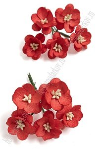 Тайские бумажные цветочки 2,5 см на веточке &quot;Цветущая вишня&quot; (10 шт) S3/12, красный
