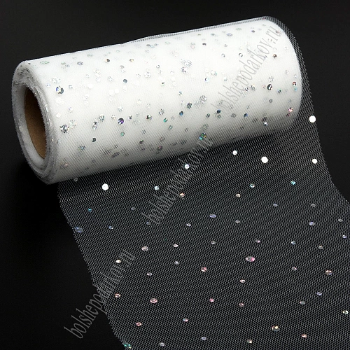 Фатин с пайетками &amp;quot;Горох&amp;quot; 15 см*25 ярд (SF-2939) молочный №16