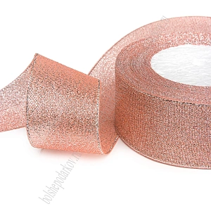 Лента парча 4 см*25 ярд (SF-1795) персиковый/серебро №109