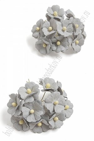 Тайские бумажные цветочки 2 см на веточке (20 шт) S11/Silver Grey, серый