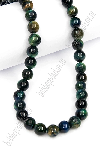 Бусины круглые на нитке 8 мм (SF-7591) соколиный глаз микс