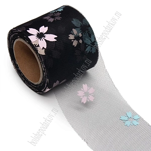 Фатин «Цветочки» 5,5 см*15 ярд (SF-6042) черный №2А