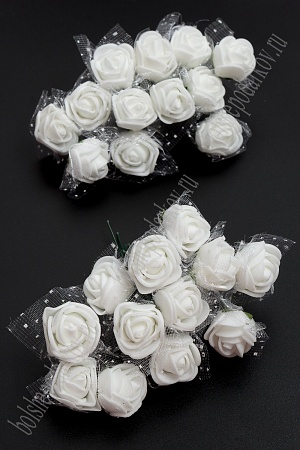 Головки цветков &quot;Розочка&quot; на веточке с сеточкой, 144 шт (SF-043), белый №1