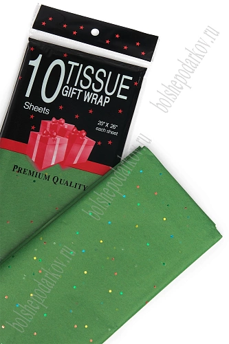Бумага тишью с блестками 50*66 см (10 листов) SF-2860, зеленый №355