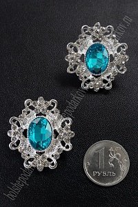 Серединка ювелирная (2 шт) SF-5794, серебро/голубой №15