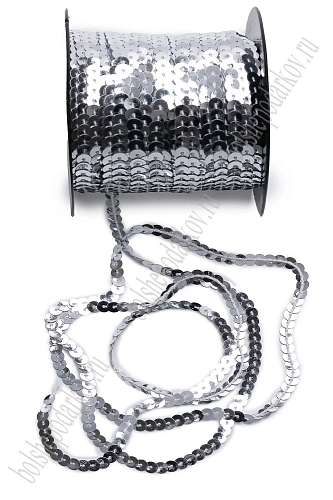 Пайетки 6 мм на нитке (SF-5755) серебро №1