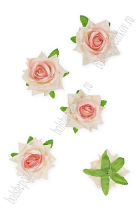 Головки цветов &quot;Роза&quot; 6 см (5 шт) SF-7874, белый/розовый персик