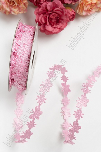 Лента декоративная &amp;quot;Бабочки&amp;quot; 1,7 см (20 ярд) розовый