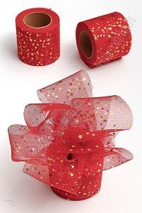 Фатин «Звездочки» 5,5 см*15 ярд (SF-5809) красный/золото №5