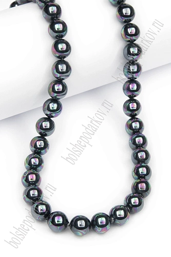 Бусины круглые на нитке 8 мм (SF-8069) жемчуг черный радужный