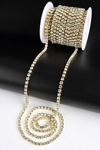 Стразы в бобине SS16М (4 мм*10 ярд) SF-2055, серебро в золотой оправе