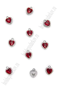 Подвеска металл &quot;Сердечко&quot; (10 шт) SF-7343, красный/серебро