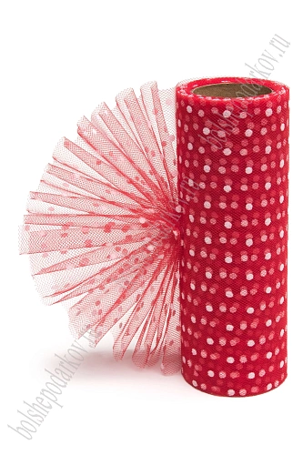 Фатин в горошек 15 см*10 ярд (SF-2941) красный №37
