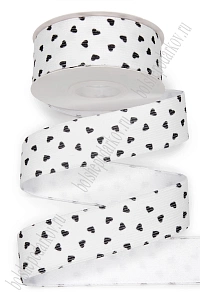 Лента вельвет/атлас &quot;Сердечки&quot; 3,8 см*10 ярд (SF-8058) белый №1