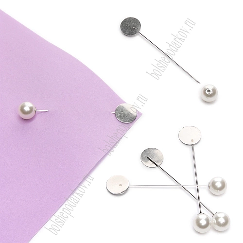 Брошь-игла с декоративной бусиной 8 см (5 шт) SF-2127, серебро